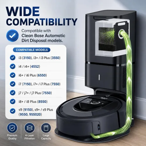 Vista 2 de Bolsas de vacío reutilizables para todos los iRobot Roomba I & S & J Series Clean Base, paquete de 3, cremallera