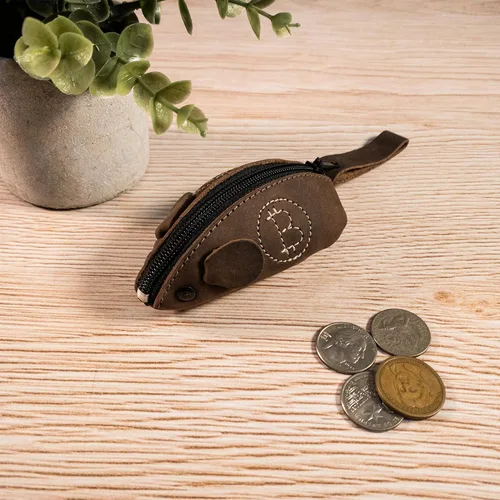 Vista 5 de Hide & Drink, Bolsa de monedas en forma de ratón, bolsa de cambio, estuche de bolsillo para monedas, accesorio de viaje, cuero de grano completo