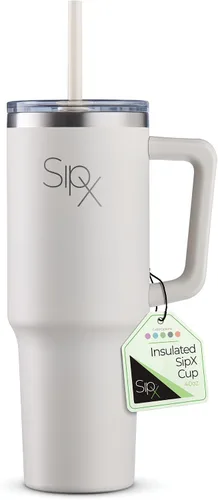 Vista 14 de SipX™ Vaso aislado de 30 onzas con asa y pajita, acero inoxidable aislado al vacío, a prueba de fugas, apto para portavasos - Perfecto para café