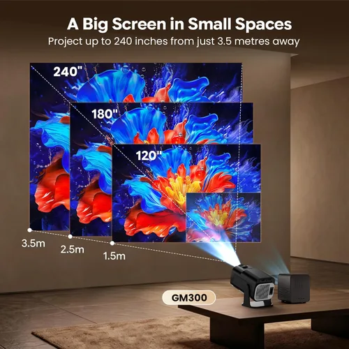 Vista 4 de Mini proyector con WiFi y soporte Bluetooth 4K y proyector inteligente Negro