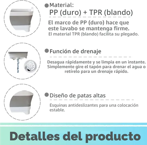 Vista 3 de GIMWA Lavabo plegable para biberones, contenedor portátil de 2.4 galones para fregadero de campamento de caravana, tina de cocina que ahorra espacio