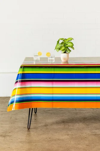 Vista 4 de Alux Serape - Mantel de plástico PVC de vinilo color azul y amarillo, mantel de plástico (55 x 70 pulgadas, rectangular), azul, amarillo, rojo