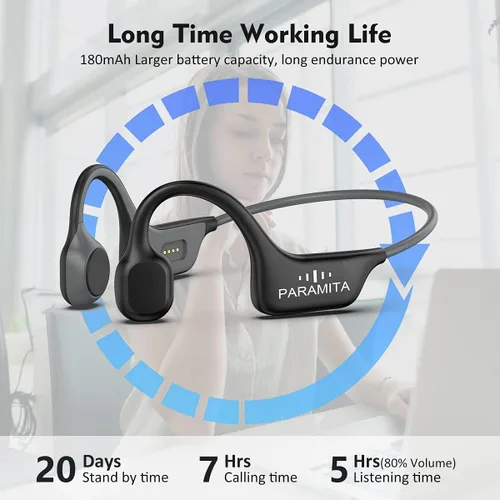 Vista 6 de PARAMITA DG08 Auriculares de conducción ósea, Bluetooth 5.3, auriculares inalámbricos impermeables deportivos con micrófono, para entrenamientos