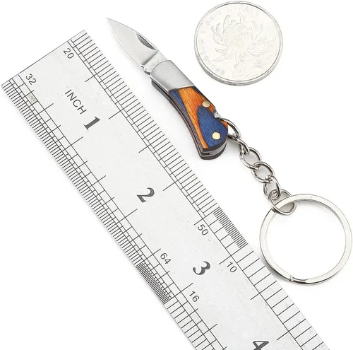 Vista 3 de Luvbestaken - 2 cuchillos de bolsillo pequeños, mini cuchillo para llavero, cuchillo de acero inoxidable EDC, cuchillo plegable con mango de madera