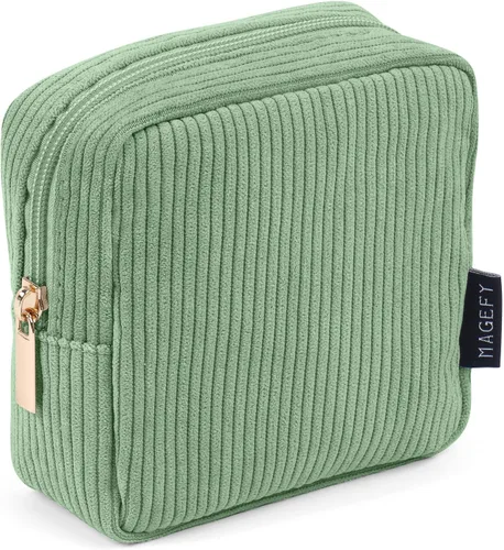 Vista 24 de MAGEFY Pequeña bolsa de maquillaje para bolso, mini bolsa de cosméticos de pana, linda bolsa cosmética para mujeres con bolsillos deslizantes