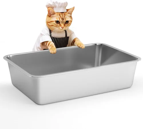 Vista 13 de IKITCHEN Caja de arena de acero inoxidable para gatos, bandeja de arena de metal grande para gatos, caja de arena para gatos nunca absorbe olores