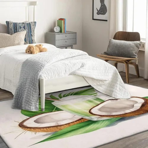 Vista 3 de Alfombras de coco para entrada, dormitorio, sala de estar, alfombra de área de frutas tropicales de 2 x 3, lavable, antideslizante, suave, alfombra