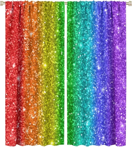 Vista 60 de Cortinas opacas abstractas de arco iris, pintura de color arcoíris con gotas, diseño gráfico creativo con bolsillo para barra, para sala de estar