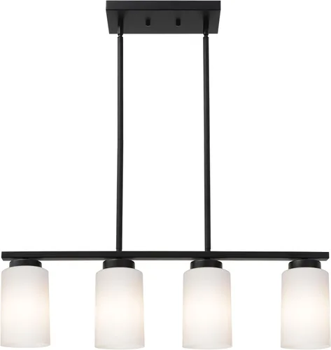 Vista 9 de TODOLUZ Luminaria Colgante Negra con Cristal Blanco Ópal, Mini Candelabro de Estilo Rústico para Isla de Cocina y Pasillo