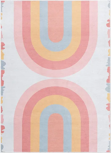 Vista 14 de Well Woven Alfombra de arco iris Crescent para niños, 3 pies 3 pulgadas x 5 pies, multicolor