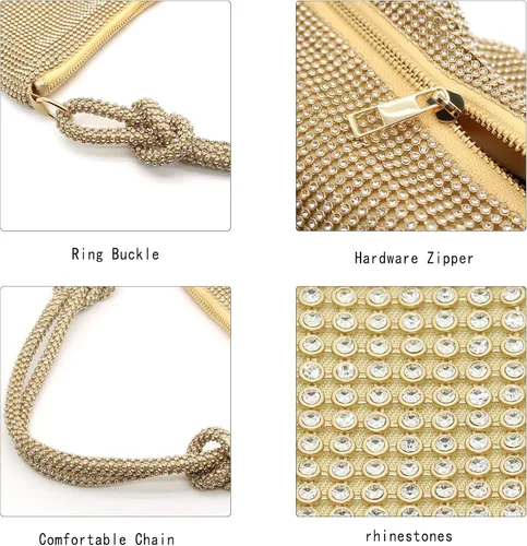 Vista 5 de Lytosmoo Bolso de noche brillante con diamantes de imitación para mujer, bolso de mano plateado para mujer, bolso de mano de noche para fiesta