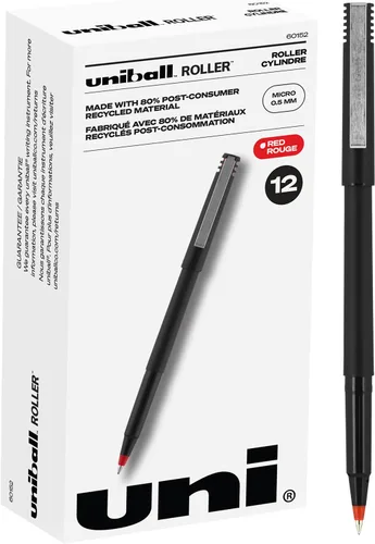 Vista 2 de uni-ball Paquete de 12 bolígrafos de punta fina color rojo y ónix, punta fina, 0.020 in, negro, paquete de 12