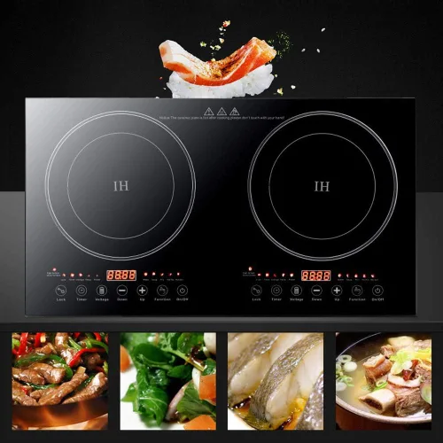 Vista 4 de Cocina de inducción digital, estufa eléctrica de doble quemador de 2400 W 110 V, quemador de encimera con patas, cocina de inducción Vitro cerámica
