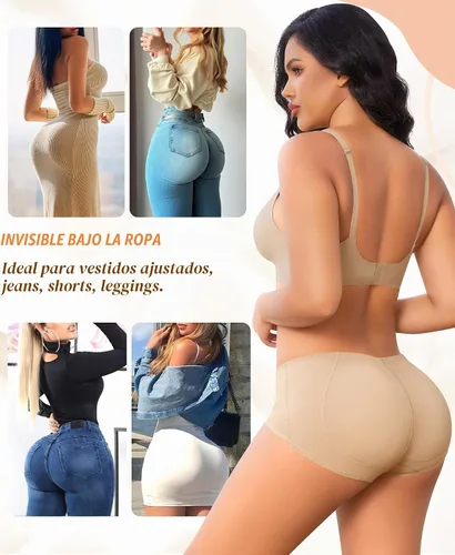 Vista 5 de DERCA Bragas con levantamiento de glúteos, ropa interior acolchada para mujer, sin costuras, para realzar los glúteos 2-Beige