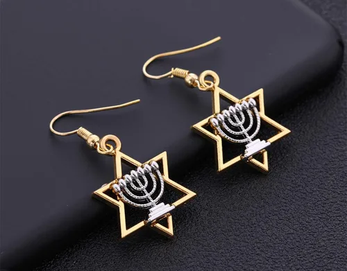 Vista 6 de Pendientes de estrella de David Hanukkah aretes de menorá para mujer joyería judía Hanukkah para mujer