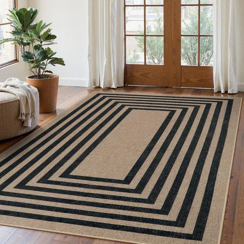 Vista 73 de Lahome Tapetes geométricos para puerta de interior para entrada, alfombra antideslizante lavable de 2 x 3 negro / neutro