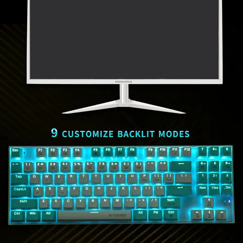 Vista 4 de Teclado mecánico de 89 teclas retroiluminación LED sin llave con teclado Nampad para juegos, teclado de computadora con cable USB con TKL Tenkeyless