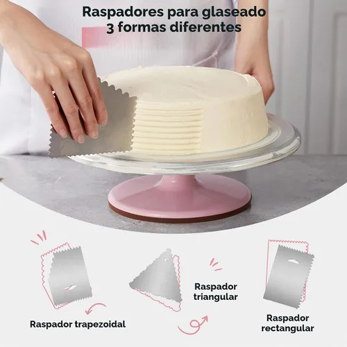 Vista 5 de Kootek Juego de plato giratorio de torta de aluminio de 12", soporte Rosa