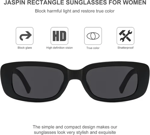 Vista 5 de JASPIN Lentes de sol rectangulares para mujeres y hombres, modernos Y2K retro de los años 90, protección UV400, marco cuadrado fresco