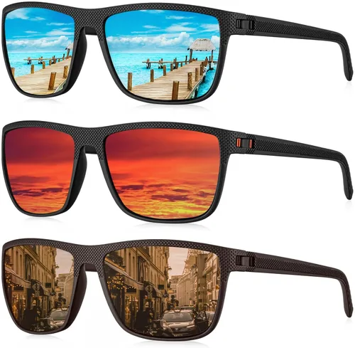 Vista 31 de KALIYADI Gafas de sol polarizadas para hombre, gafas de sol ligeras con protección UV para conducir, pescar y jugar golf (3 unidades) Negro