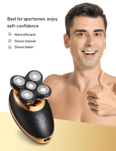Vista 3 de Afeitadoras eléctricas para hombres, afeitadoras 5 en 1 de cabeza calva para hombres, 5D flotante inalámbrica, recargable, portátil, kit de aseo