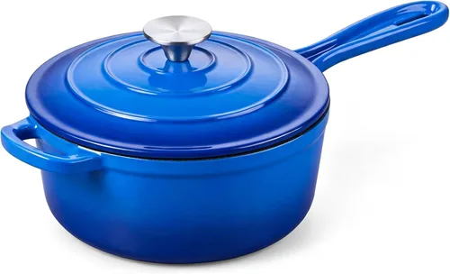Vista 40 de Onader Sartén de hierro fundido esmaltado, cacerola pequeña de 1 cuarto de galón con tapa, olla de hierro fundido, horno holandés esmaltado, Blanco