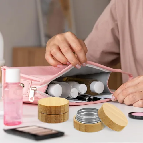 Vista 5 de Aluminum Tin with Bamboo Lid for Travel Cosmetic Samples