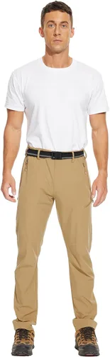 Vista 5 de NOUKOW Pantalones de senderismo para hombre, de secado rápido, ligeros, impermeables, elásticos, 6 bolsillos con cremallera y cinturón