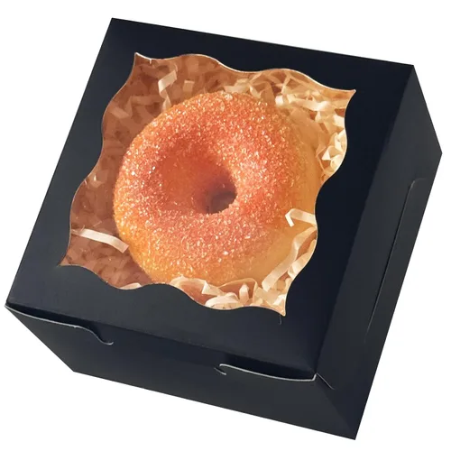 Vista 31 de qiqee Cajas de panadería negras con ventana de 4 x 4 x 2.5 pulgadas, 100 paquetes de mini cajas de galletas para macarrones, cajas de pastelería