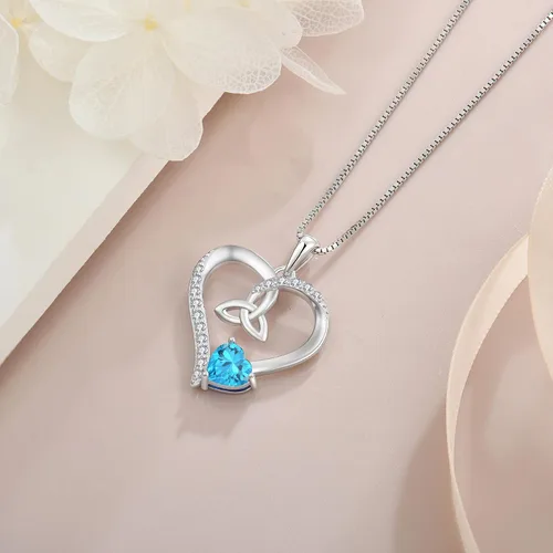 Vista 4 de Collar de corazón con nudo celta de plata de ley 925, collar con colgante para mujer, joyería de piedra natal