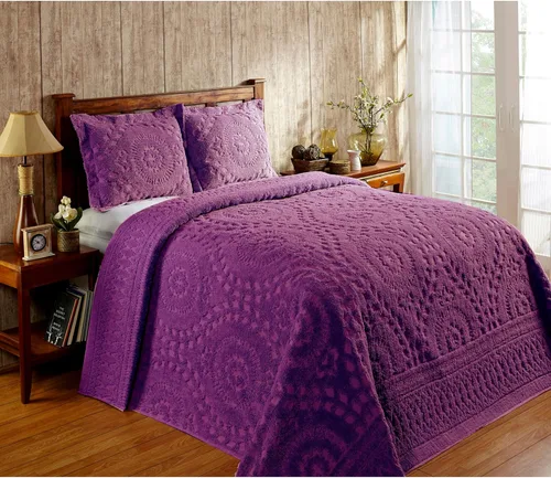 Vista 13 de Better Trends 1 colcha de chenilla tamaño matrimonial/doble, ropa de cama de chenilla 100% algodón, patrón de medallón ligero, decoración