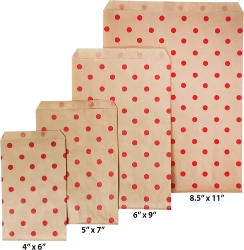 Vista 4 de CuteBox Bolsas de regalo de papel plano con lunares rojos (8.5 x 11 pulgadas) para mercancía, manualidades, recuerdos de fiesta, venta al por menor