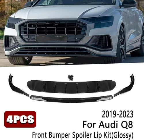 Vista 9 de Kit de carrocería divisor de alerón de parachoques delantero para Audi Q8 2018-2023 SQ8 2019-2023 negro brillante