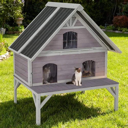 Vista 15 de GUTINNEEN Casa grande climatizada para gatos al aire libre con forro