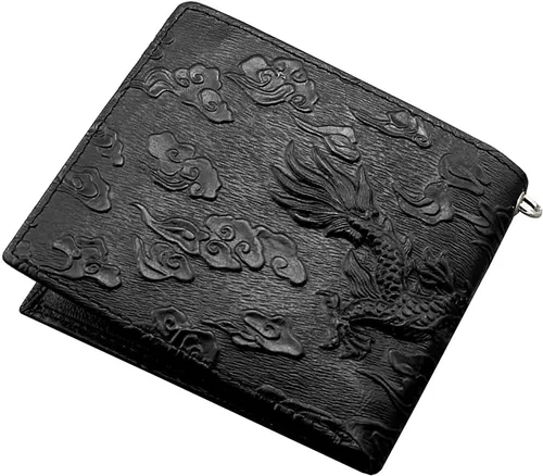 Vista 5 de Balck - Cartera vintage de cuero real con tarjetero y cadena para hombre, Negro -, Vintage