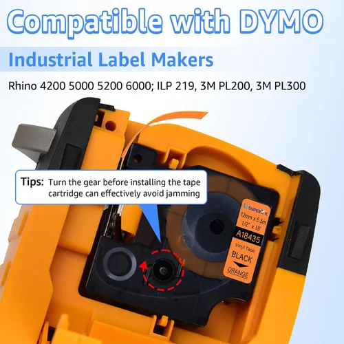 Vista 3 de USUPERINK Paquete de 10 etiquetas industriales compatibles con Dymo 18435 negro sobre naranja de 0.472 in 1/2 pulgadas x 18.0 ft, 18 pies