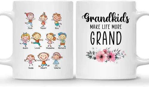 Vista 20 de Gossby Taza personalizada – GRANDKIDS MAKE LIFE MORE GRAND (1 niño) – Taza de café de cerámica de 11 onzas y 15 onzas para abuelos/abuelos – Idea
