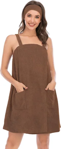 Vista 61 de Veseacky Toalla de baño para mujer con bolsillo, bata de spa ajustable y diadema facial