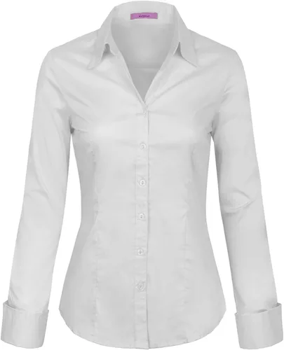 Vista 19 de KOGMO Camisas de manga larga con botones para mujer, blusa de trabajo de oficina (S-3X)