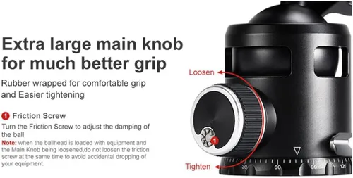Vista 5 de SUNWAYFOTO Epic EB-52 - Cabezal de bola de trípode de 2.047 in y placa QR compatible con Arca/RRS Sunway