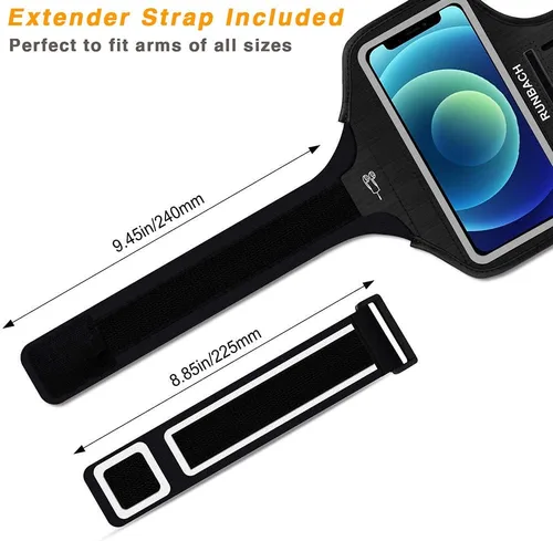 Vista 2 de Brazalete para iPhone 13 Mini/12 Mini/11 Pro/iPhone X/XS, bolsa de gimnasio con ranura para tarjetas (negro)