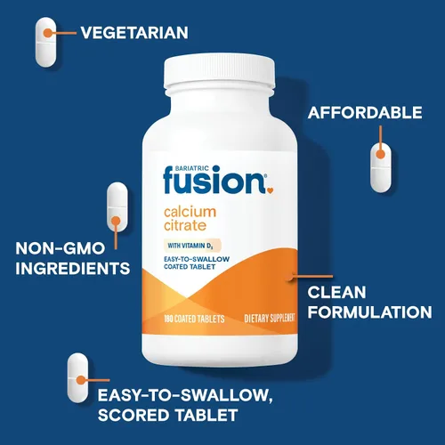 Vista 3 de Bariatric Fusion Citrato de calcio no masticable con tableta de vitamina D3 Suplemento de calcio de 600 mg fácil de tragar con vitamina D