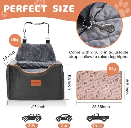 Vista 4 de AlfaTok Asiento de Coche para Perros de Espuma Viscoelástica con Funda Lavable y Desmontable, Asiento de Coche para Mascotas Elevado, Asientos