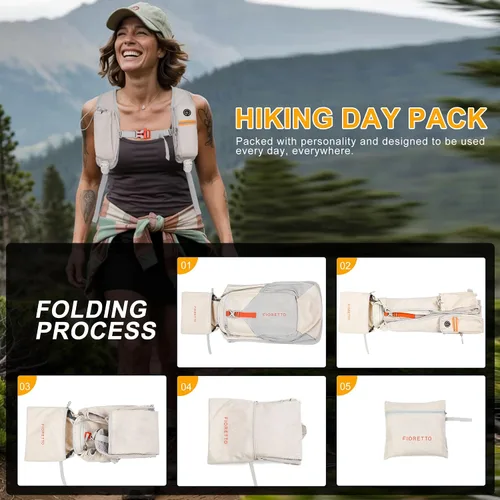 Vista 9 de FIORETTO Mochila de 15L para senderismo para mujeres y hombres, mochila mini plegable, mochila ligera pequeña para acampar, viajar, actividades al