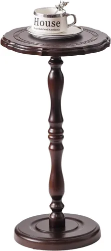 Vista 10 de Mesa de bebidas, mesa auxiliar pequeña para espacios pequeños, mesita de noche redonda de madera maciza moderna para sala de estar, dormitorio, Negro