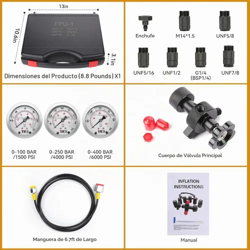 Vista 7 de Kit de carga de acumulador de nitrógeno hidráulico Hotrose, kit de llenado de nitrógeno, sistema de prueba de presión de nitrógeno con 7