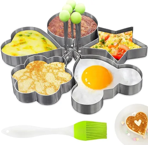 Vista 11 de 2 anillos de huevo para freír huevos, molde redondo de acero inoxidable de 2.89 pulgadas, mango plegable, resistente al calor y no deformable