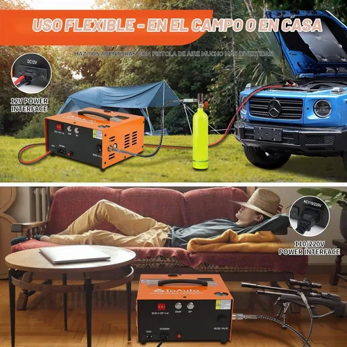Vista 4 de TOAUTO A2X - Compresor de aire PCP mejorado, arranque con un botón, parada automática, portátil de 4500 Psi/30 Mpa, sin aceite/agua, compresor HPA