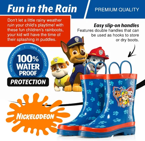 Vista 4 de Nickelodeon Botas de lluvia de goma impermeables con estampado de personajes de Paw Patrol para niños (niños pequeños)