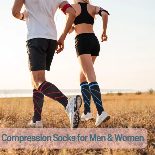 Vista 2 de Calcetines de compresión para hombres y mujeres de 20-30 mmHg hasta la rodilla - Mejor soporte para uso médico, atlético, deportivo, viajes